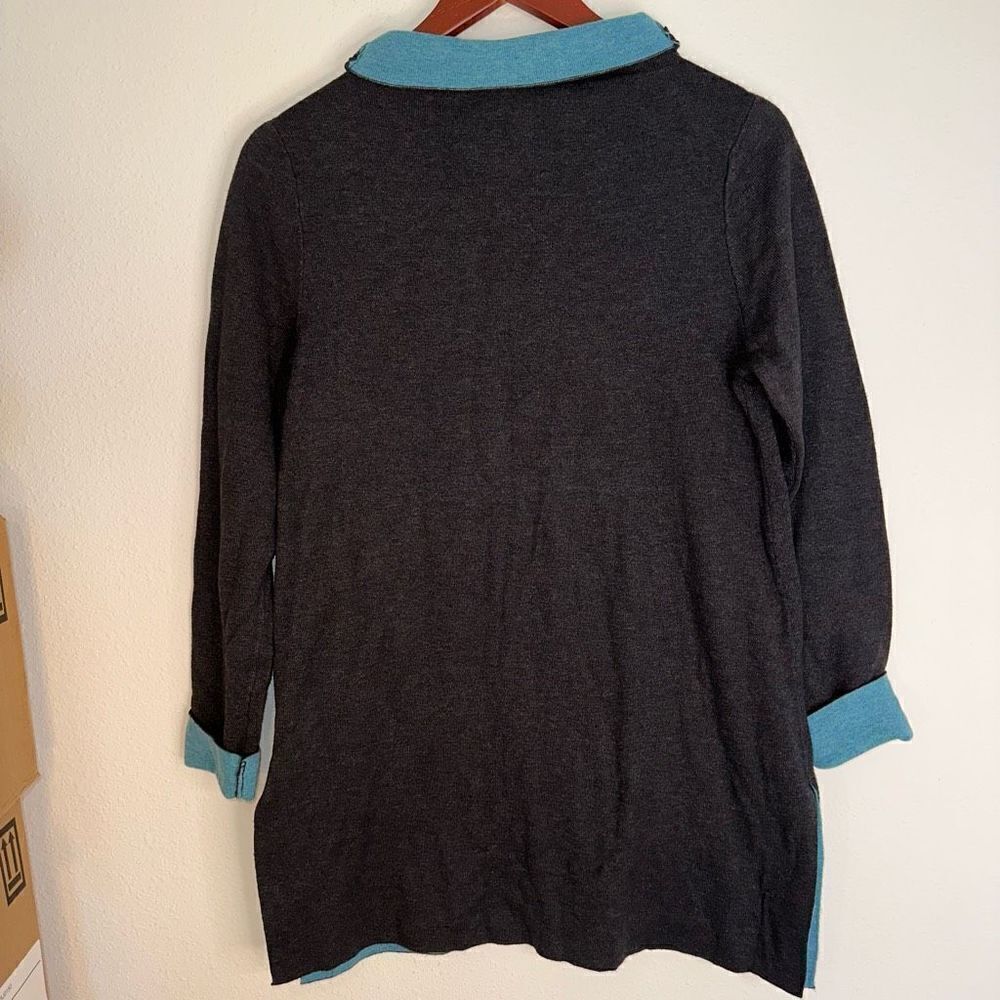 ASPEN Womens M Charcoal Gray & Blue Quality Mock Neck Cozy Modern Tunic Sweater - Picture 3 of 6
